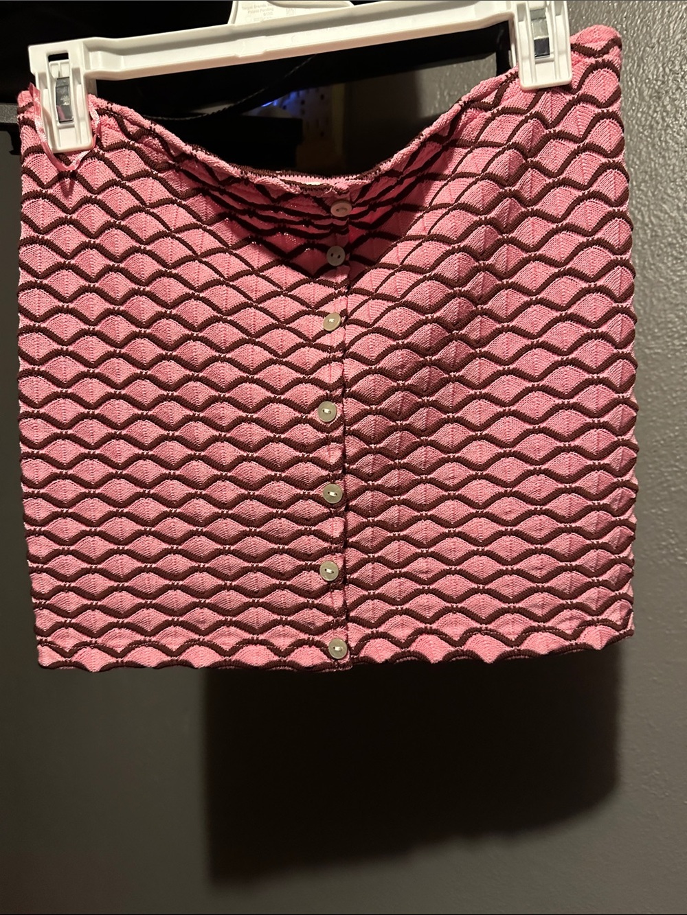 Zara Pink Scallop Knit Button-Front Crop Top